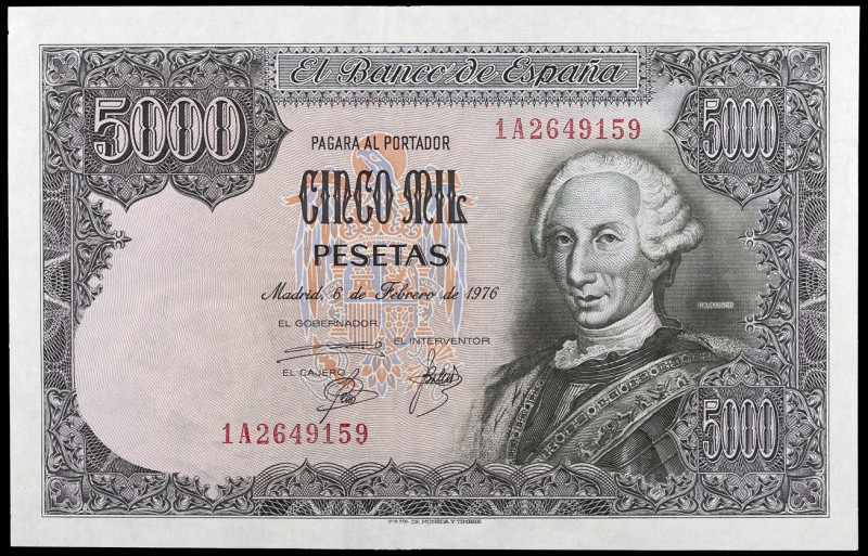 1976. 5000 pesetas. (Ed. E1a) (Ed. 475a). 6 de febrero, Carlos III. Serie 1A. EB...