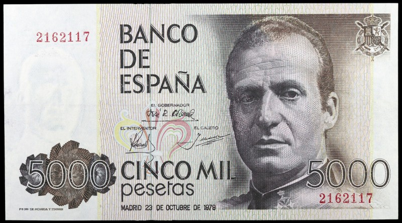 1979. 5000 pesetas. (Ed. 478). 23 de octubre, Juan Carlos I. Sin serie. Tenue ma...