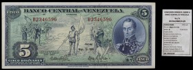 1966. Venezuela. Banco Central. ABNC. 5 bolívares. (Pick 49) (Sucre 5A/2). 10 de mayo. Serie B de 7 dígitos. EBC+.