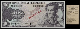 1980. Venezuela. Banco Central. ABNC. 10 bolívares. (Pick 57S) (Sucre E10G/32). 29 de enero. Prueba. MUESTRA en rojo en anverso y reverso. Numeración ...