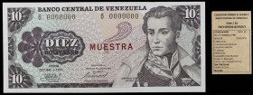 1981. Venezuela. Banco Central. CMdB. 10 bolívares. (Pick 60s) (Sucre E10H/34). 6 de octubre. Prueba. MUESTRA en rojo en anverso y reverso. Numeración...