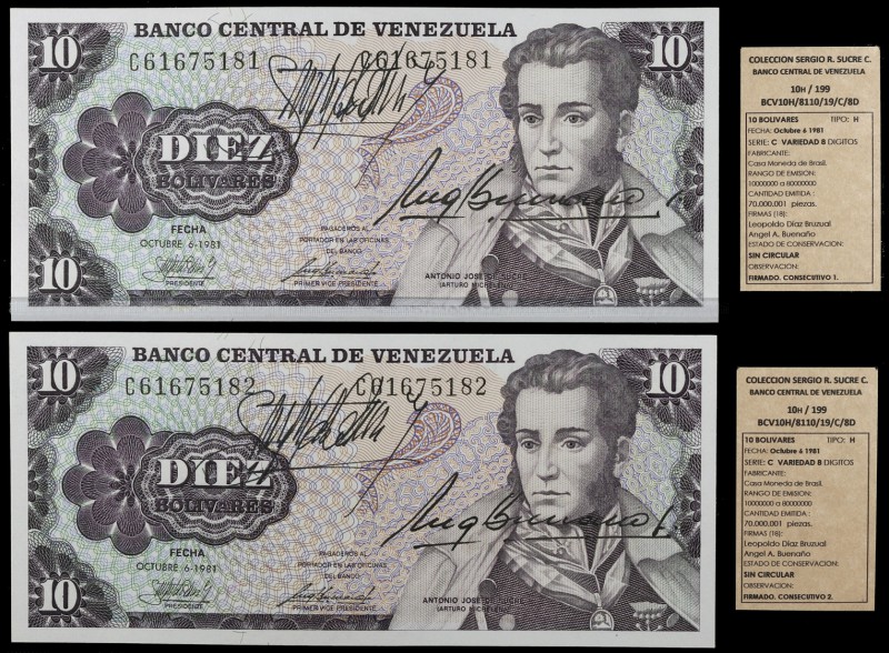 1981. Venezuela. Banco Central. CdMB. 10 bolívares. (Pick 60a) (Sucre 10H/199). ...