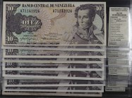 1980 y 1981. Venezuela. Banco Central. ABNC y CdMBr. 10 bolívares. (Pick 57 y 60) (Sucre 10G/10H) 11 billetes, tres parejas correlativas. Series A, B,...