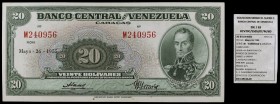 1955. Venezuela. Banco Central. ABNC. 20 bolívares. (Pick 32c) (Sucre 20C/63). 26 de mayo. Serie M de seis dígitos. Pequeña manchita en anverso. S/C-....