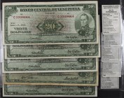 1960, 1961, 1964 y 1966. Venezuela. Banco Central. TDLR. 20 bolívares. (Pick 43) (Sucre 20D). 5 billetes, fechas distintas. Series: C, E, G, U y Z de ...