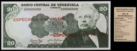 1974. Venezuela. Banco Central. ABNC. 20 bolívares. (Pick 53S1) (Sucre E20G/30). 23 de abril. Prueba. ESPECIMEN sin valor en anverso y reverso. Numera...