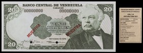 1979. Venezuela. Banco Central. ABNC. 20 bolívares. (Pick 53S3) (Sucre E20G/34). 18 de septiembre. Prueba. MUESTRA doble en anverso y reverso. Numerac...