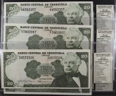 1974, 1977 y 1979. Venezuela. Banco Central. ABNC. 20 bolívares. (Pick 53) (Sucre 20G). 14 billetes, tres parejas correlativas. Fechas y series distin...