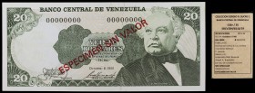 1981. Venezuela. Banco Central. TDLR. 20 bolívares. (Pick 63S) (Sucre E20H/35). 6 de octubre. Prueba. ESPECIMEN sin valor en anverso y reverso. Numera...
