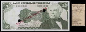 1984. Venezuela. Banco Central. CdMB. 20 bolívares. (Pick NL (64S) (Sucre E20I/38). 25 de septiembre. Prueba. ESPECIMEN sin valor en anverso y reverso...
