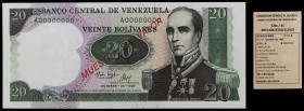 1987. Venezuela. Banco Central. ABTB. 20 bolívares. (Pick 71(S)) (Sucre E20K/41). 20 de octubre. Prueba. MUESTRA SIN VALOR en anverso y reverso. Numer...