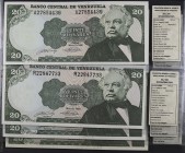 1987 y 1990. Venezuela. Banco Central. ABNC. 20 bolívares. (Pick 64A y 63c) (Sucre 20J). 15 billetes, dos parejas correlativas. Fechas y series distin...