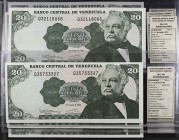 1992. Venezuela. Banco Central. CBNC. 20 bolívares. (Pick 63d) (Sucre 20L). 16 billetes, tres parejas y un trío correlativo. Series: D, E, F, G, J, L,...