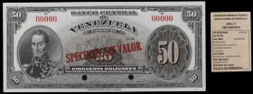 s/d (1940 y 1953). Venezuela. Banco Central. ABNC. 50 bolívares. (Pick 32S) (Sucre E50A/2). Prueba. SPECIMEN SIN VALOR en anverso y reverso. Numeració...