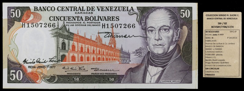 1977. Venezuela. Banco Central. TDLR. 50 bolívares. (Pick 54d) (Sucre 50F/82). 7...