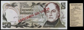 1981. Venezuela. Banco Central. TDLR. 50 bolívares. (Pick 58S) (Sucre E50G/28). 27 de enero. Prueba. ESPECIMEN SIN VALOR en anverso y reverso. Numerac...