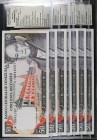 1988. Venezuela. Banco Central. BDDK. 50 bolívares. (Pick 65g) (Sucre 50K). 7 billetes, una pareja y un trío correlativo. Series: V, W y Z de ocho díg...