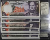 1977, 1985, 1988 y 1990. Venezuela. Banco Central. TDLR, BDDK y ABNC. 50 bolívares. (Pick 54 y 65) (Sucre 50H/50I). 18 billetes, cuatro parejas correl...