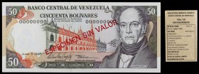 1995. Venezuela. Banco Central. TDLR. 50 bolívares. (Pick NL) (Sucre E50J/39). 5 de junio. Prueba. ESPECIMEN SIN VALOR en anverso y reverso. Numeració...
