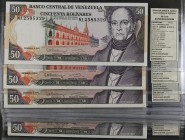 1992, 1995 y 1998. Venezuela. Banco Central. TDLR. 50 bolívares. (Pick 65) (Sucre 50L y 50J). 25 billetes, dos parejas y dos tríos correlativos. Serie...