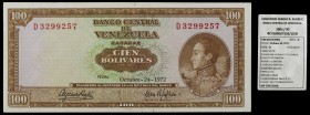1972. Venezuela. Banco Central. TDLR. 100 bolívares. (Pick 48i) (Sucre 100D/92). 24 de octubre. Serie D de siete dígitos. EBC.