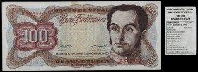 1972. Venezuela. Banco Central. BDDK. 100 bolívares. (Pick 55a) (Sucre 100E/94). 21 de noviembre. Serie B de siete dígitos. Manchita. Escaso. MBC+.