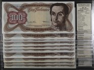 1978. Venezuela. Banco Central. BDDK. 100 bolívares. (Pick 55E) (Sucre 100F). 10 billetes, tres parejas correlativas. Series: G, H, J, K y L de ocho d...
