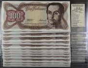 1981. Venezuela. Banco Central. BDDK. 100 bolívares. (Pick 55g) (Sucre 100F/153). 1 de septiembre. 16 billetes, cinco parejas correlativas. Series: G,...