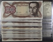 1987. Venezuela. Banco Central. BDDK. 100 bolívares. (Pick 66a) (Sucre 100H). 3 de febrero. 15 billetes, cuatro parejas correlativas. Series: A, B, C,...