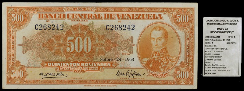 1968. Venezuela. Banco Central. ABNC. 500 bolívares. (Pick 37c) (Sucre 500D/32)....