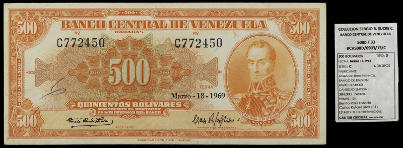 1969. Venezuela. Banco Central. ABNC. 500 bolívares. (Pick 37c) (Sucre 500D/33)....