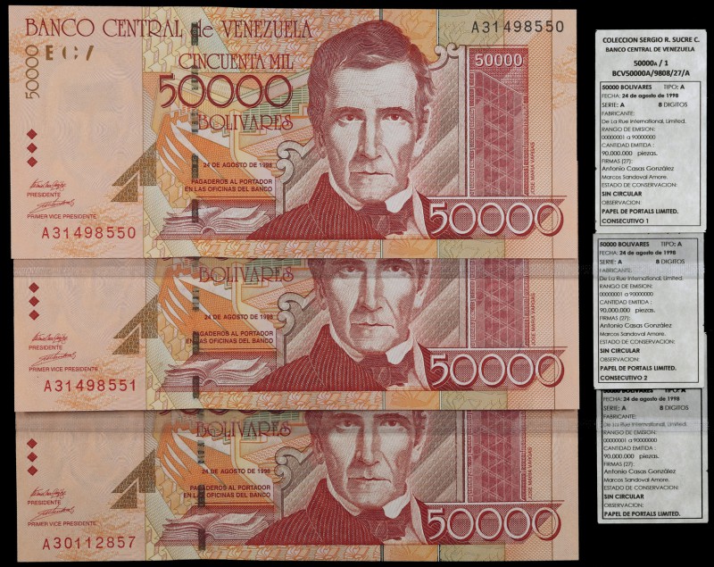 1998. Venezuela. Banco Central. DLRI. 50000 bolívares. (Pick 83) (Sucre 50000A/1...