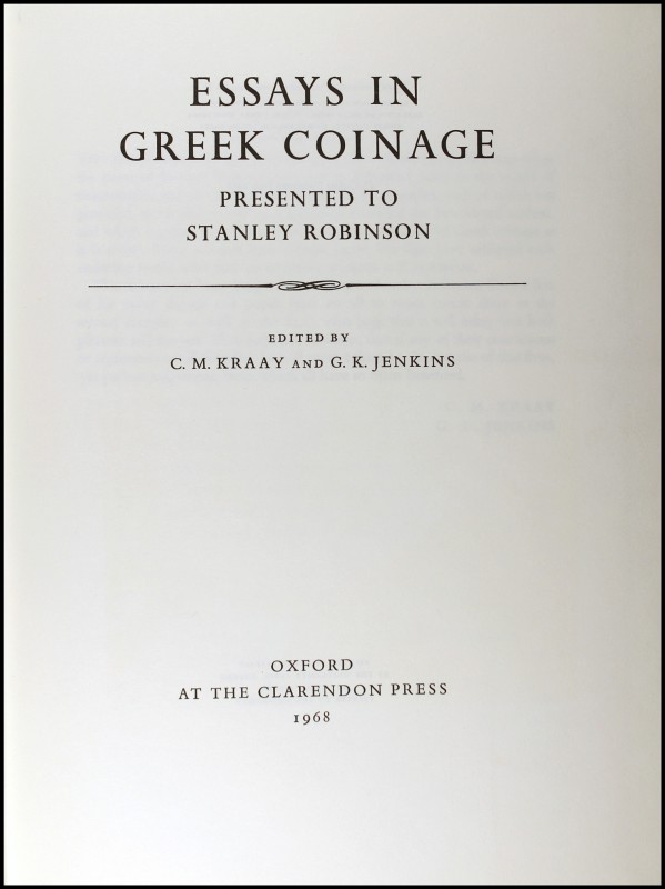 KRAAY, C. M. y JENKINS, G. K.: "Essays in Greek Coinage. Presented to Stanley Ro...