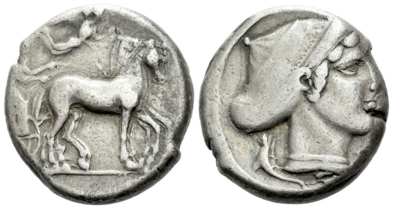 Sicily, Syracuse Tetradrachm circa 430-420, AR 25.00 mm., 17.20 g.
Slow quadrig...