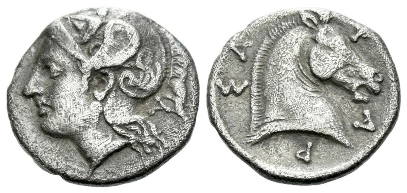 Thessaly, Pharsalos Hemidrachm circa 424-404, AR 15.00 mm., 2.55 g.
Helmeted he...