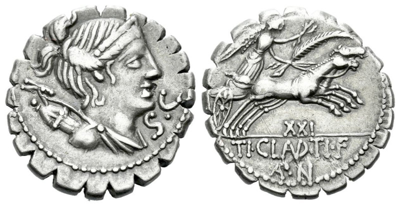 Ti. Claudius Nero. Denarius serratus circa 79, AR 18.50 mm., 4.02 g.
Draped bus...