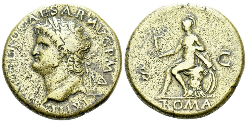 Nero, 54-68 Sestertius Lugdunum 300, Æ 35.00 mm., 25.78 g.
Laureate head l., gl...