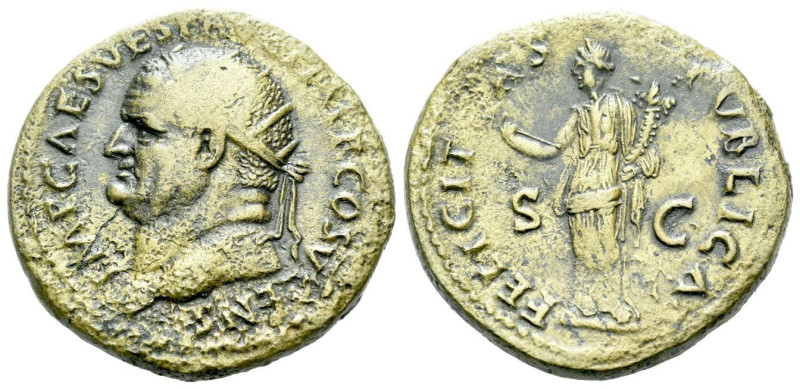 Vespasian, 69-79 Dupondius circa 74, Æ 27.50 mm., 11.07 g.
IMP CAES VESP AVG PM...