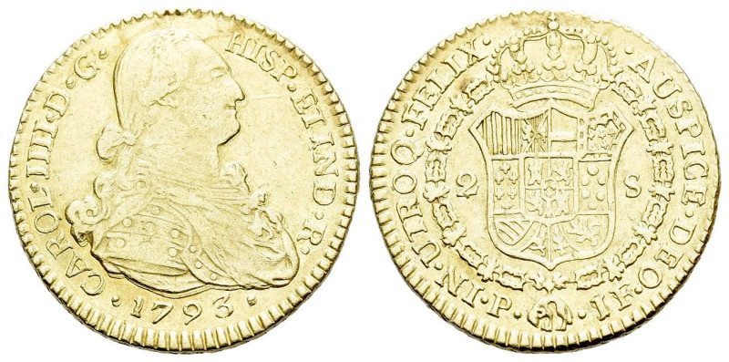 Popayán, Carlos IV, 1788-1808 2 Escudos 1793, AV 22.00 mm., 6.70 g.
Fr 57.

V...