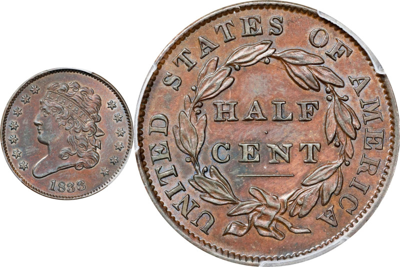 1833 Classic Head Half Cent. C-1. Rarity-1. Unc Details--Cleaned (PCGS).

PCGS...