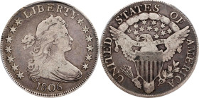 1806 Draped Bust Half Dollar. O-115, T-17. Rarity-1. Pointed 6, Stem Through Claw. Fine-15 (PCGS).

PCGS# 6071. NGC ID: 24EJ.