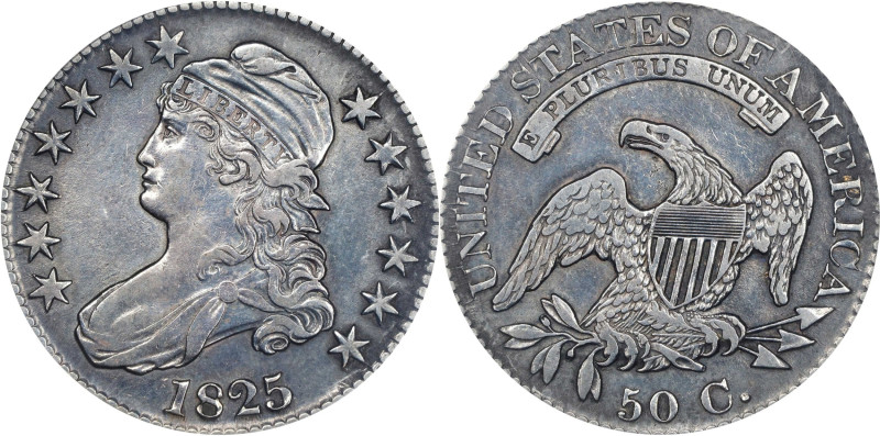 1825 Capped Bust Half Dollar. O-116. Rarity-2. AU-50 Details--Cleaned, Retoned (...