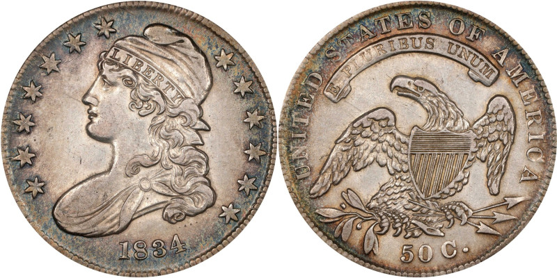 1834 Capped Bust Half Dollar. O-114. Rarity-1. Small Date, Small Letters. AU-53 ...