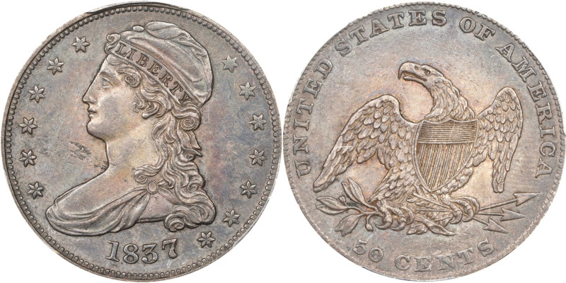 1837 Capped Bust Half Dollar. Reeded Edge. 50 CENTS. GR-10. Rarity-4. AU Details...