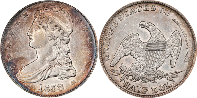 1838 Capped Bust Half Dollar. Reeded Edge. HALF DOL. GR-11. Rarity-1. AU-55 (ICG...