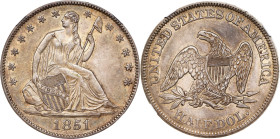 1851 Liberty Seated Half Dollar. WB-3. Rarity-4. Repunched Date. AU-58 (NGC).

PCGS# 6266. NGC ID: 24HJ.