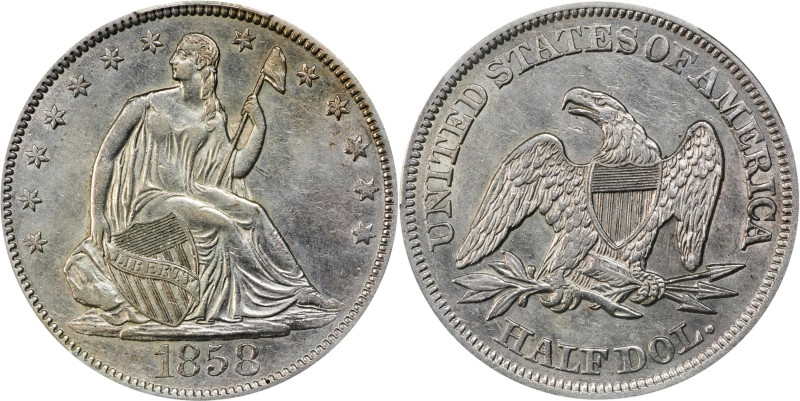 1858 Liberty Seated Half Dollar. WB-36. Rarity-4. AU Details--Cleaned (PCGS).
...