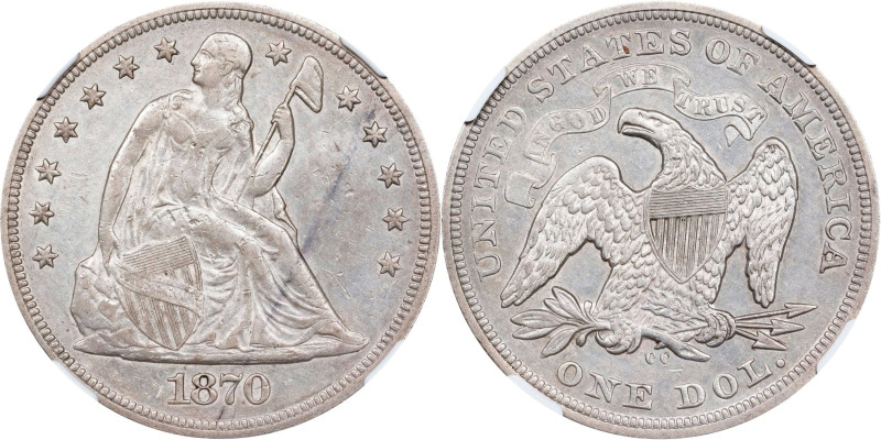 1870-CC Liberty Seated Silver Dollar. OC-3. Rarity-5+. AU Details--Improperly Cl...