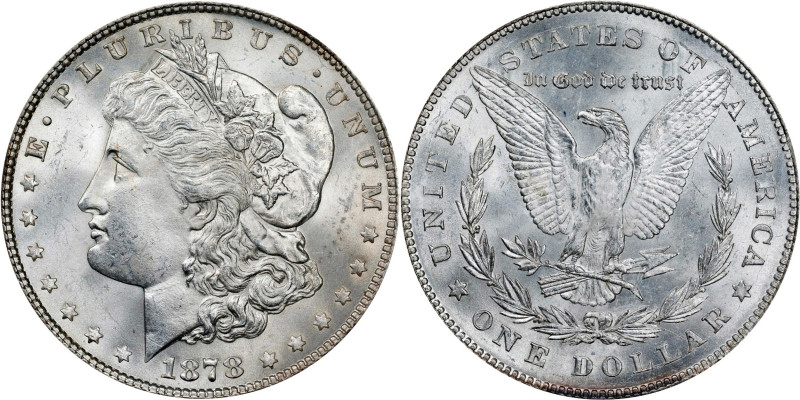 1878 Morgan Silver Dollar. 7 Tailfeathers. Reverse of 1878. MS-64 (PCGS).

PCG...