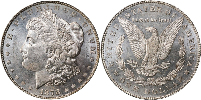 1878 Morgan Silver Dollar. 7 Tailfeathers. Reverse of 1878. MS-63 (PCGS).

PCG...